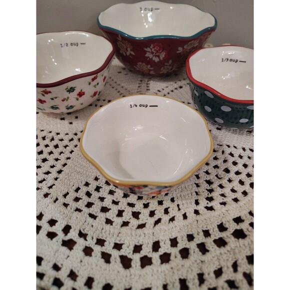 The Pioneer Woman Nesting Measuring Bowl Set 4 piece Fall Flowers Stoneware - Picture 4 of 12